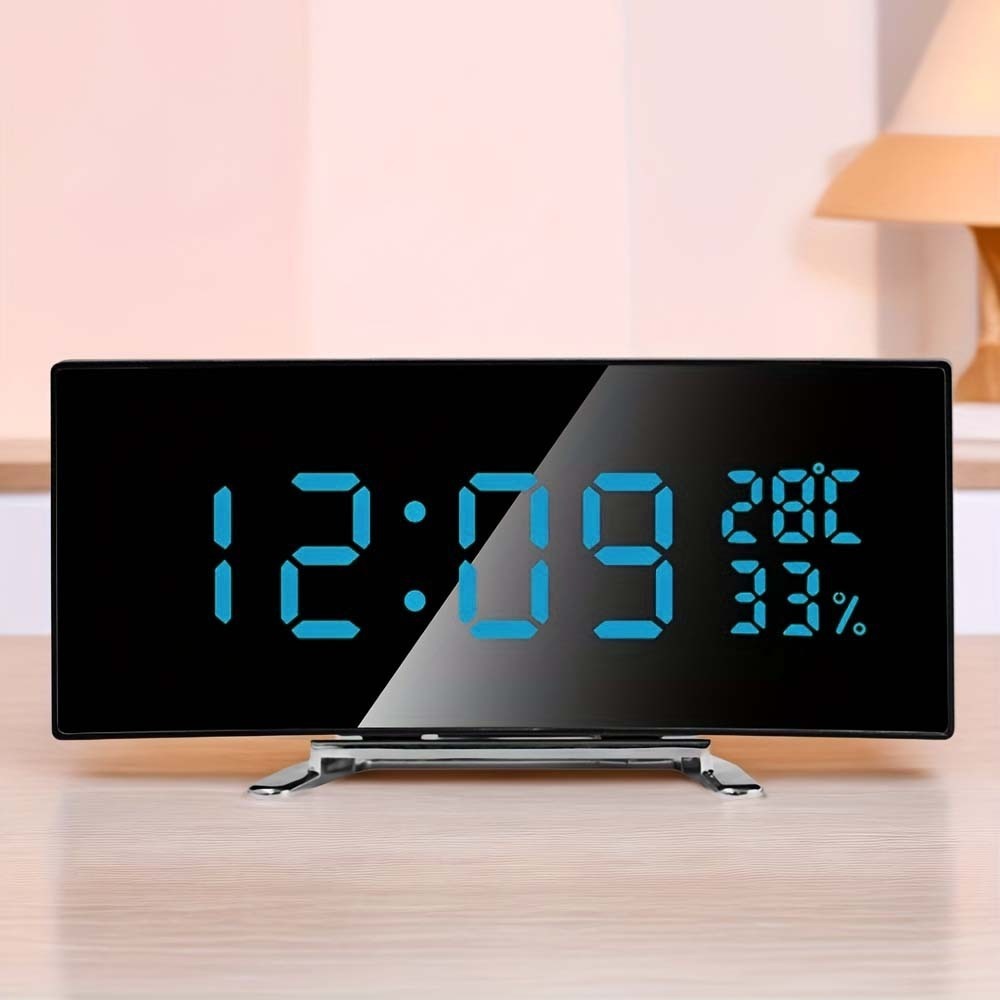 Led Desk Clock - Curved Screen Digital Alarm Clock Large