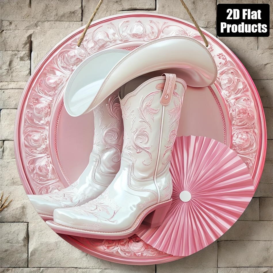 Home Office Kitchen - 2D Metal Sign, Pink Cowboy Boots