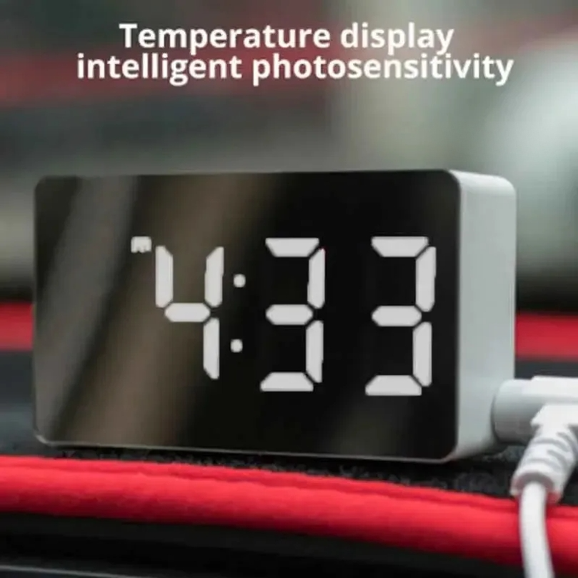 Led Desk Clock - LED Mirror Desktop Alarm Clock, Snooze