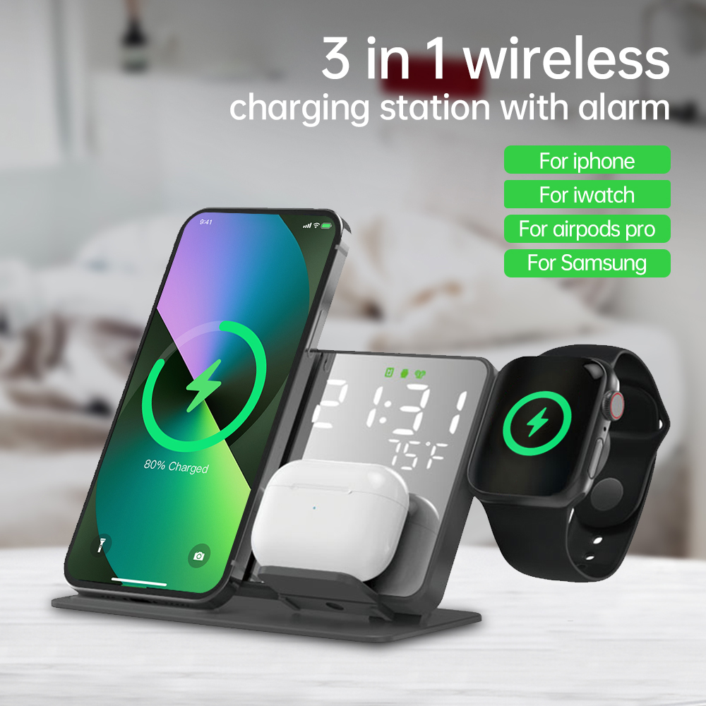 Led Desk Clock - 3 in 1 Wireless Charger For