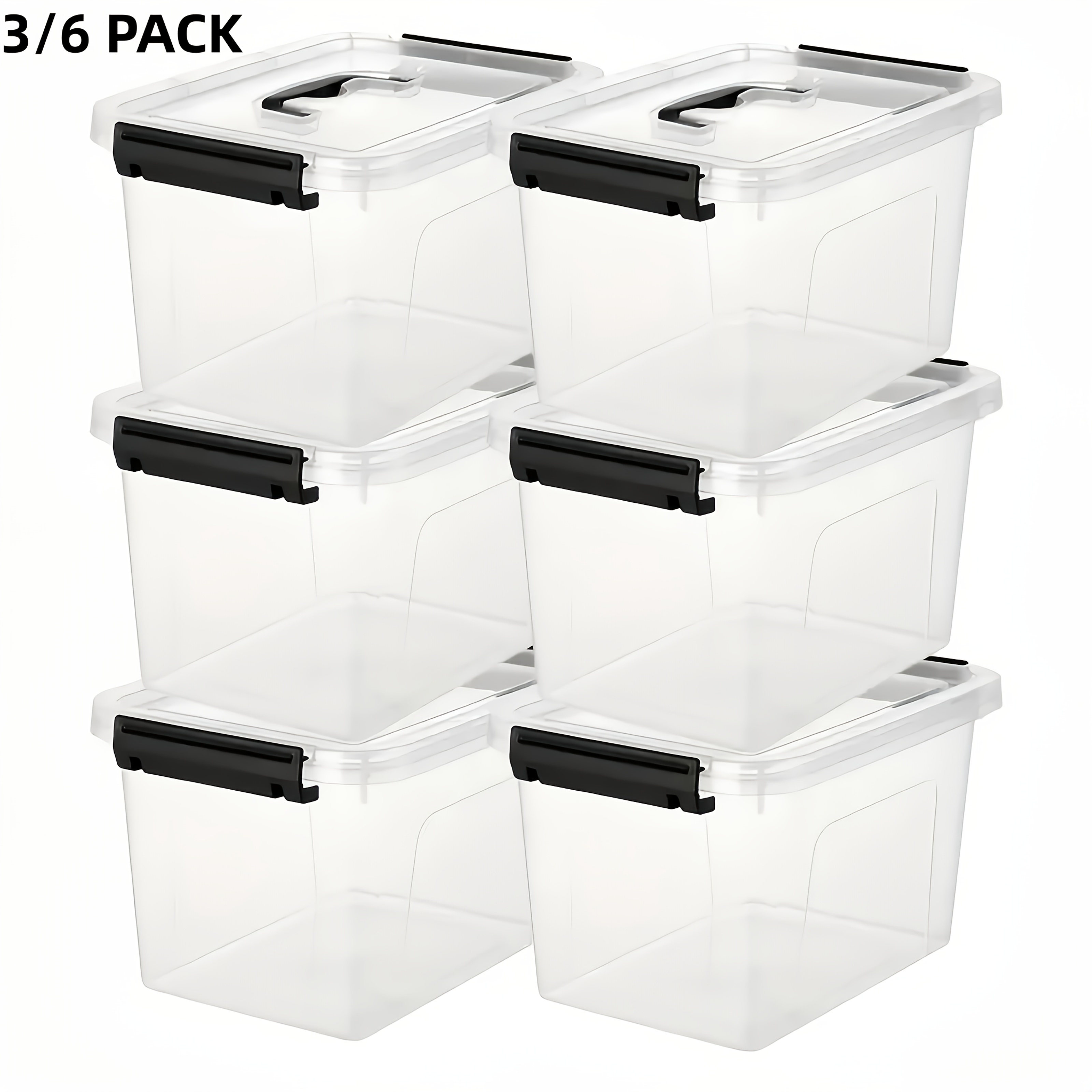 Home Office Organization - 3/6-Pack Clear Plastic Storage Boxes With