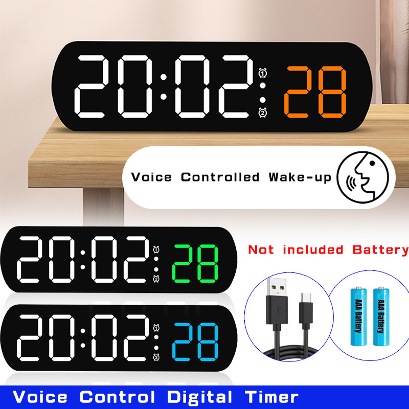 Led Desk Clock - Voice Control Digital Alarm Timer Clock