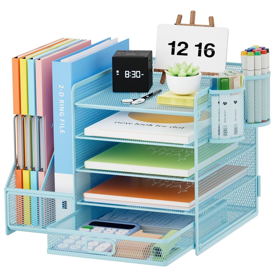 Pen Holder Organizer - Desk Organizer with File Holder, 5Tier
