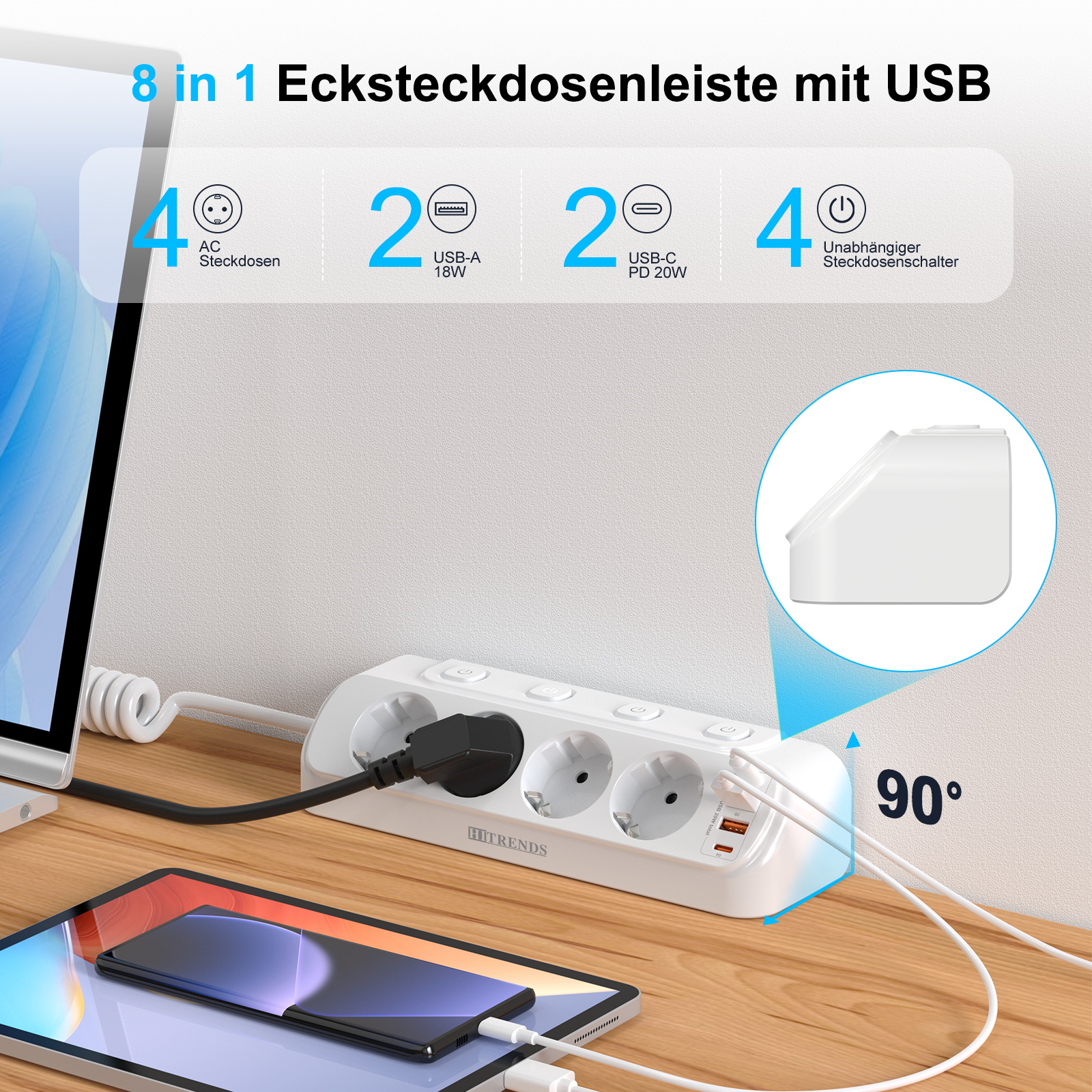 8-in-1 multi-functional corner – Power Strip Desk recenzja i cena