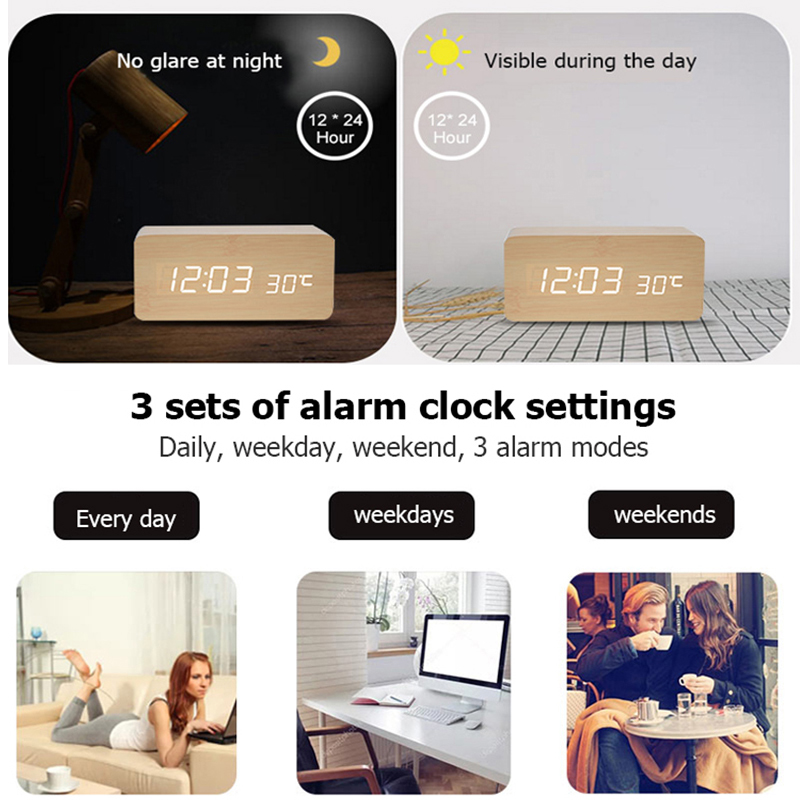 Wooden Digital Alarm Clock, LE – Led Desk Clock recenzja i cena