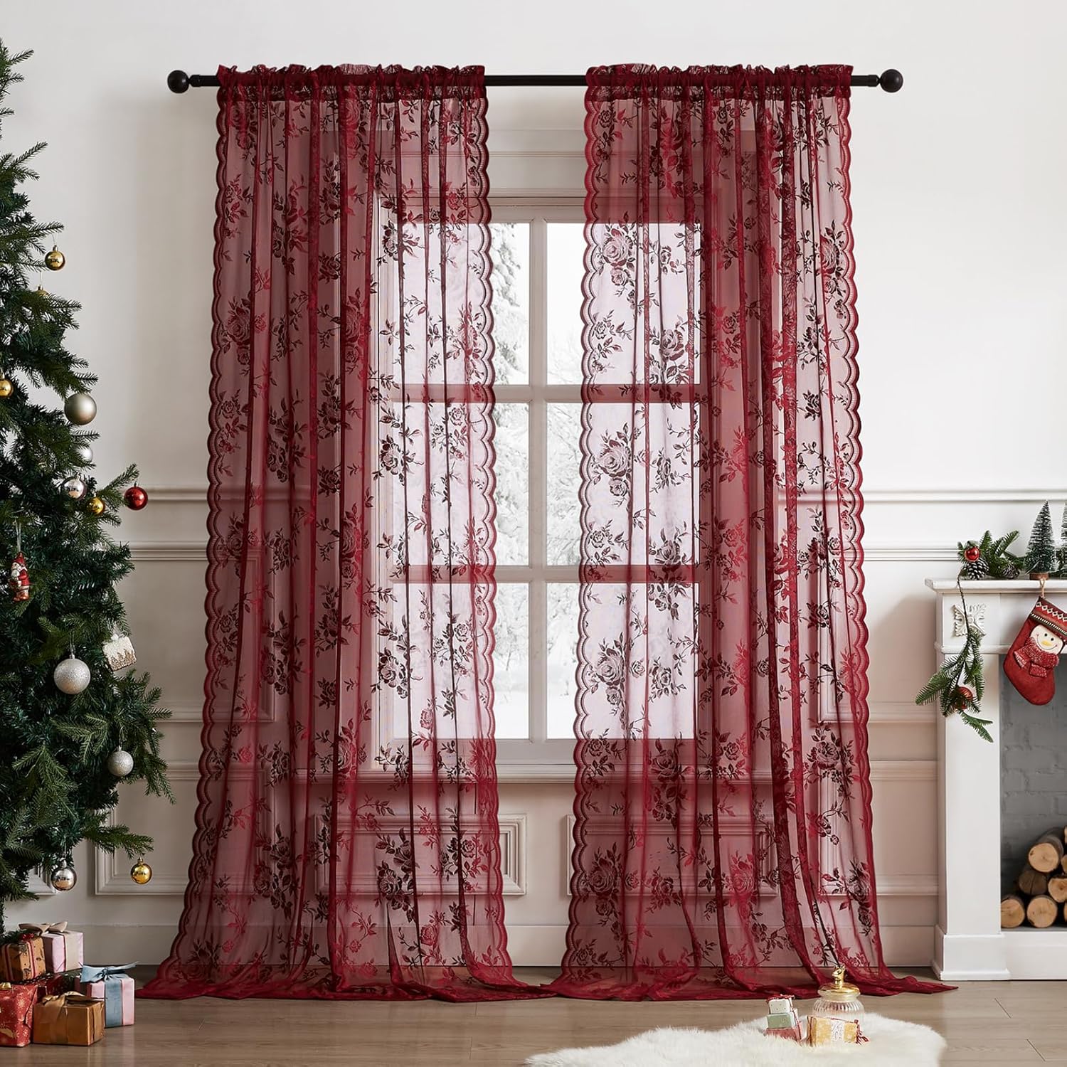 1 pc Burgundy Lace Curtains 45 – Home Office Setup recenzja i cena