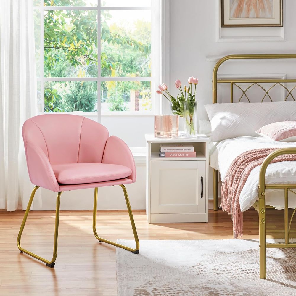 Pink PU Leather Vanity Chair w – Home Office Kitchen recenzja i cena
