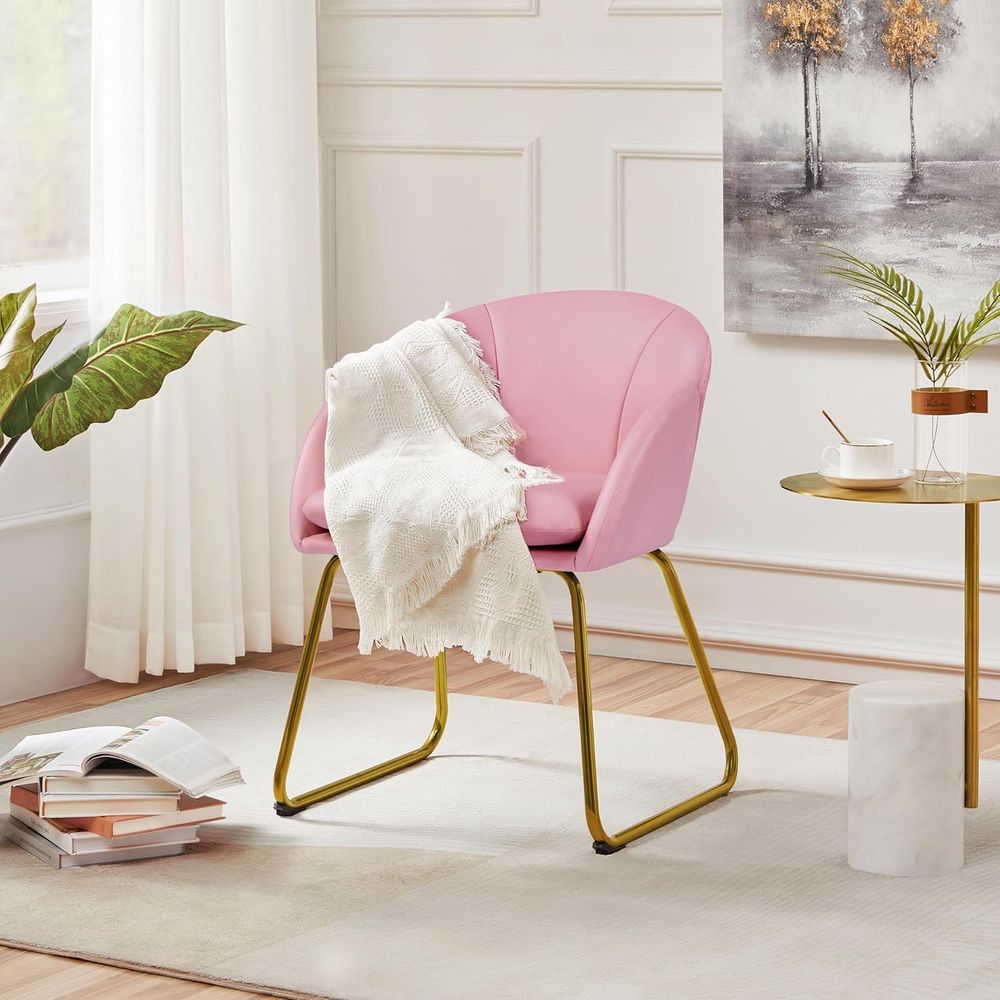Pink PU Leather Vanity Chair w – Home Office Kitchen recenzja i cena