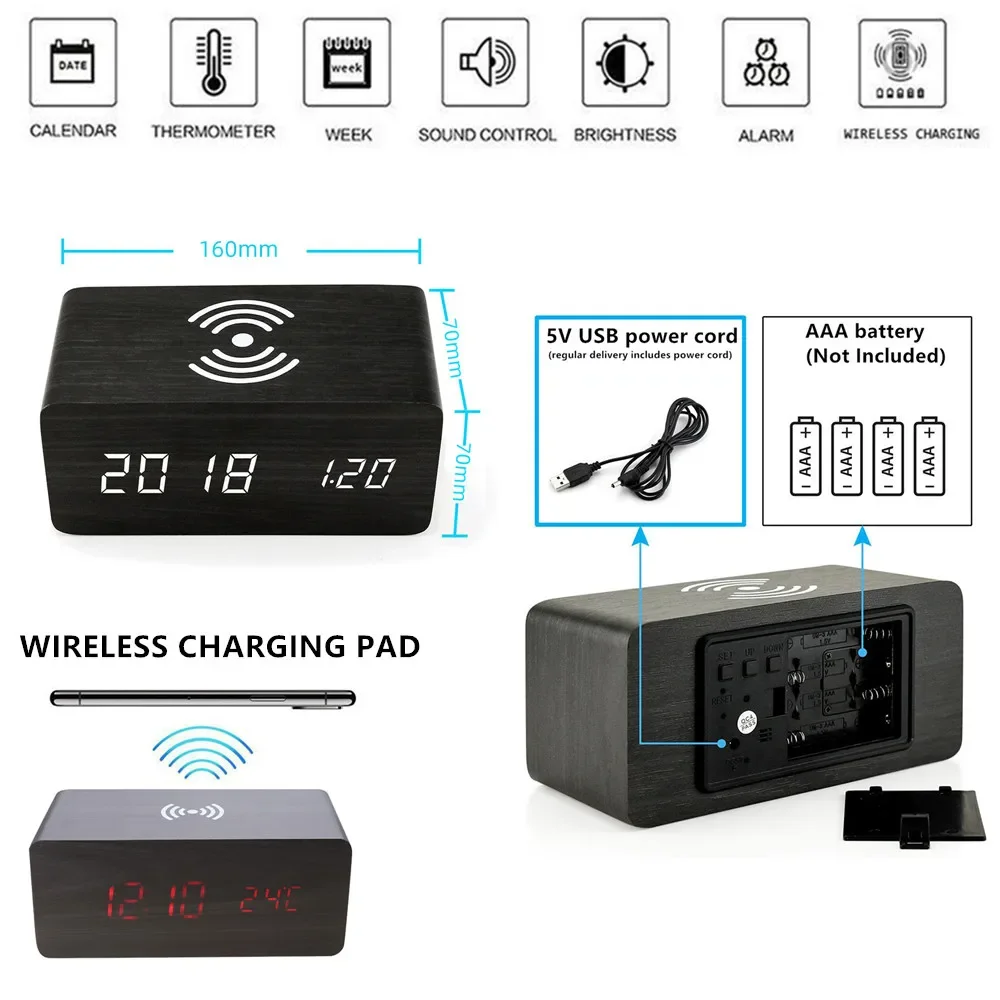 Alarm Clock LED Digital Wooden – Led Desk Clock recenzja i cena