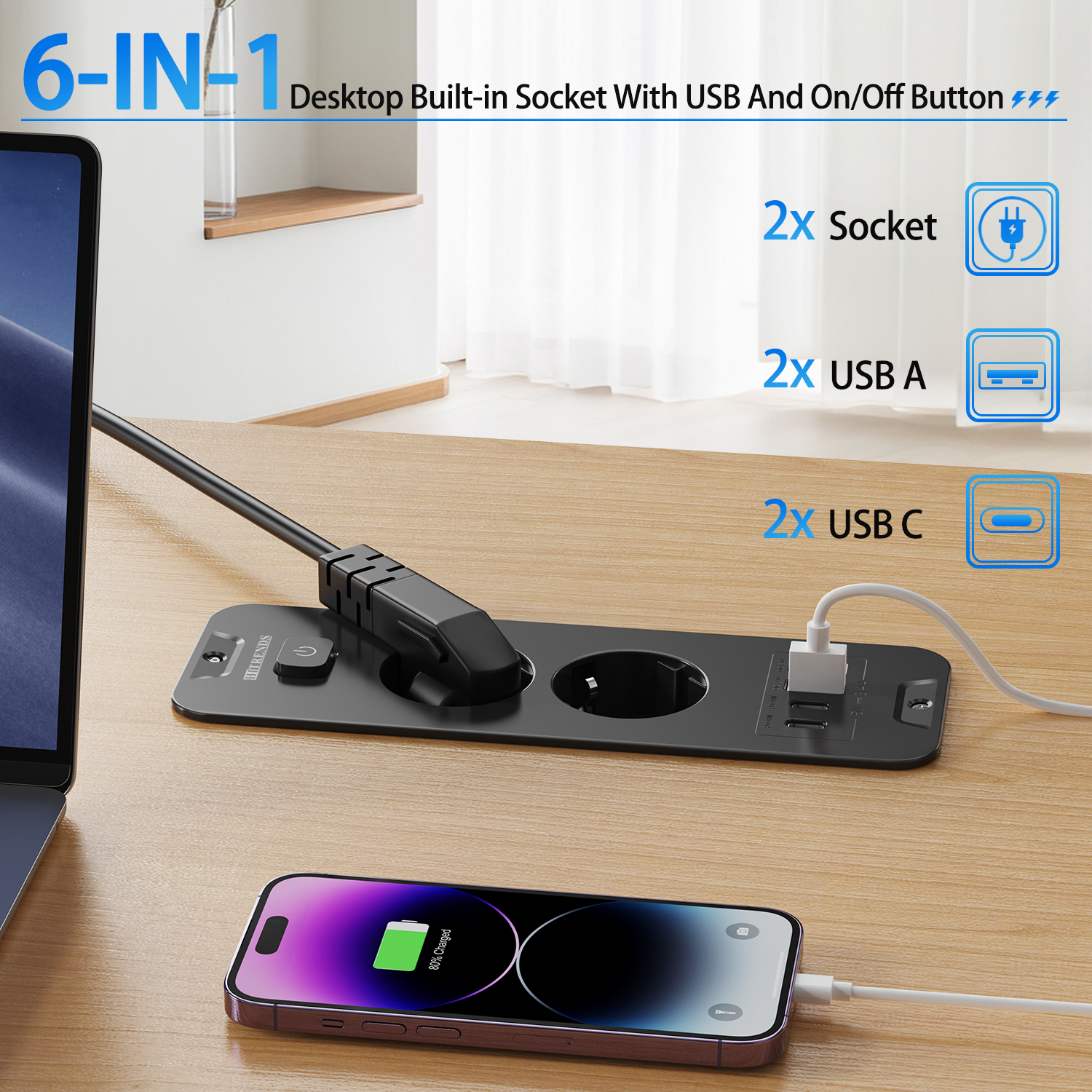 Desktop Built-in Socket with 2 – Power Strip Desk recenzja i cena