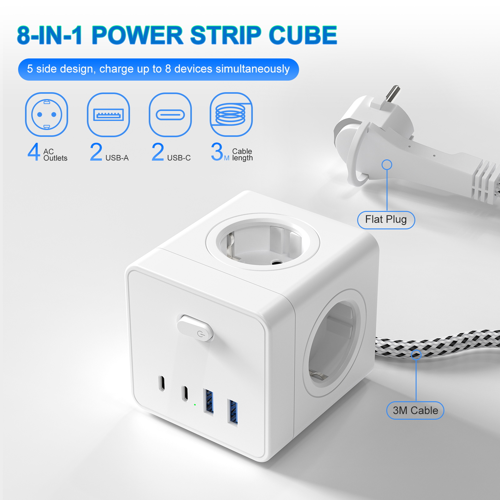 HITRENDS 8-in-1 Cube Socket, 3 – Power Strip Desk recenzja i cena
