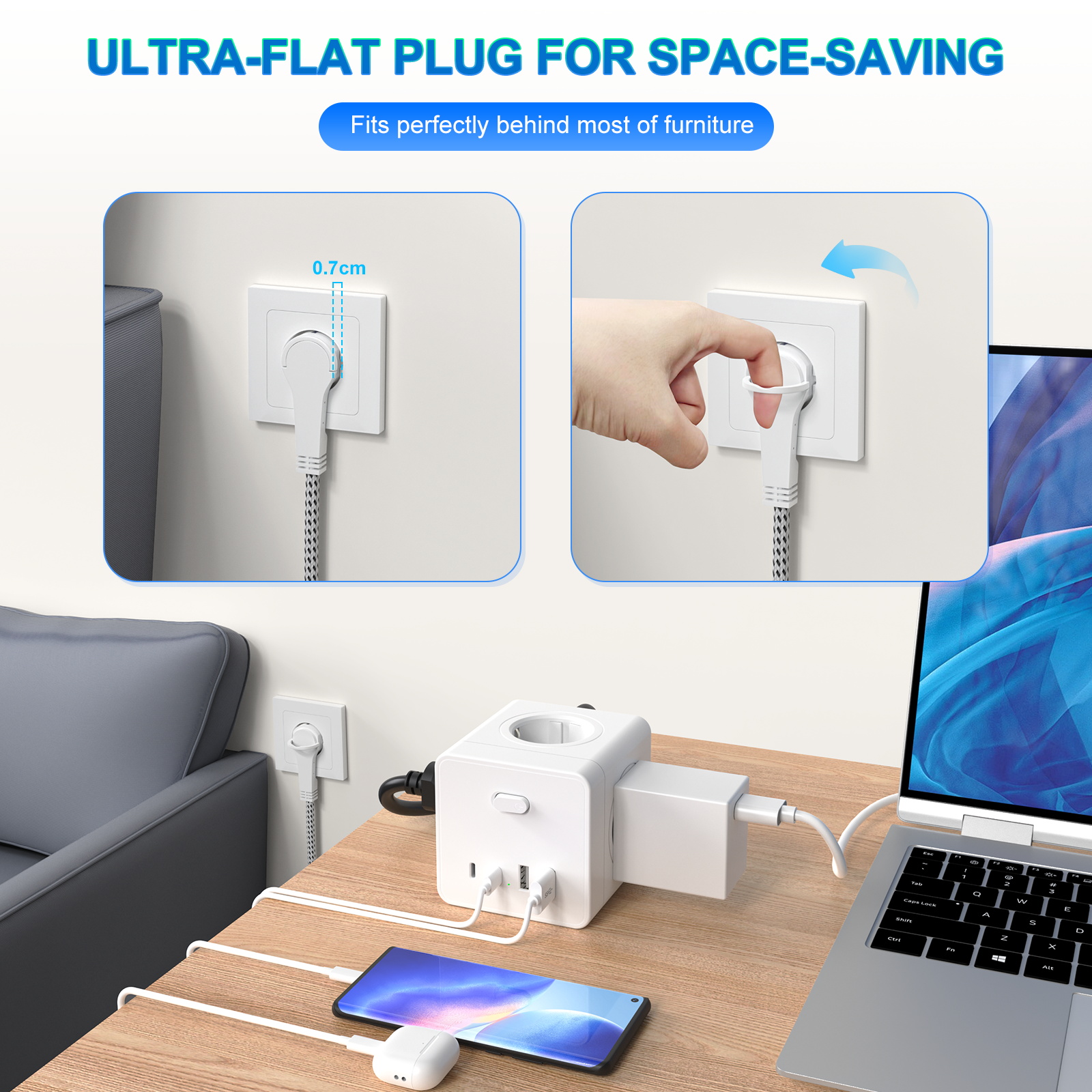 HITRENDS 8-in-1 Cube Socket, 3 – Power Strip Desk recenzja i cena
