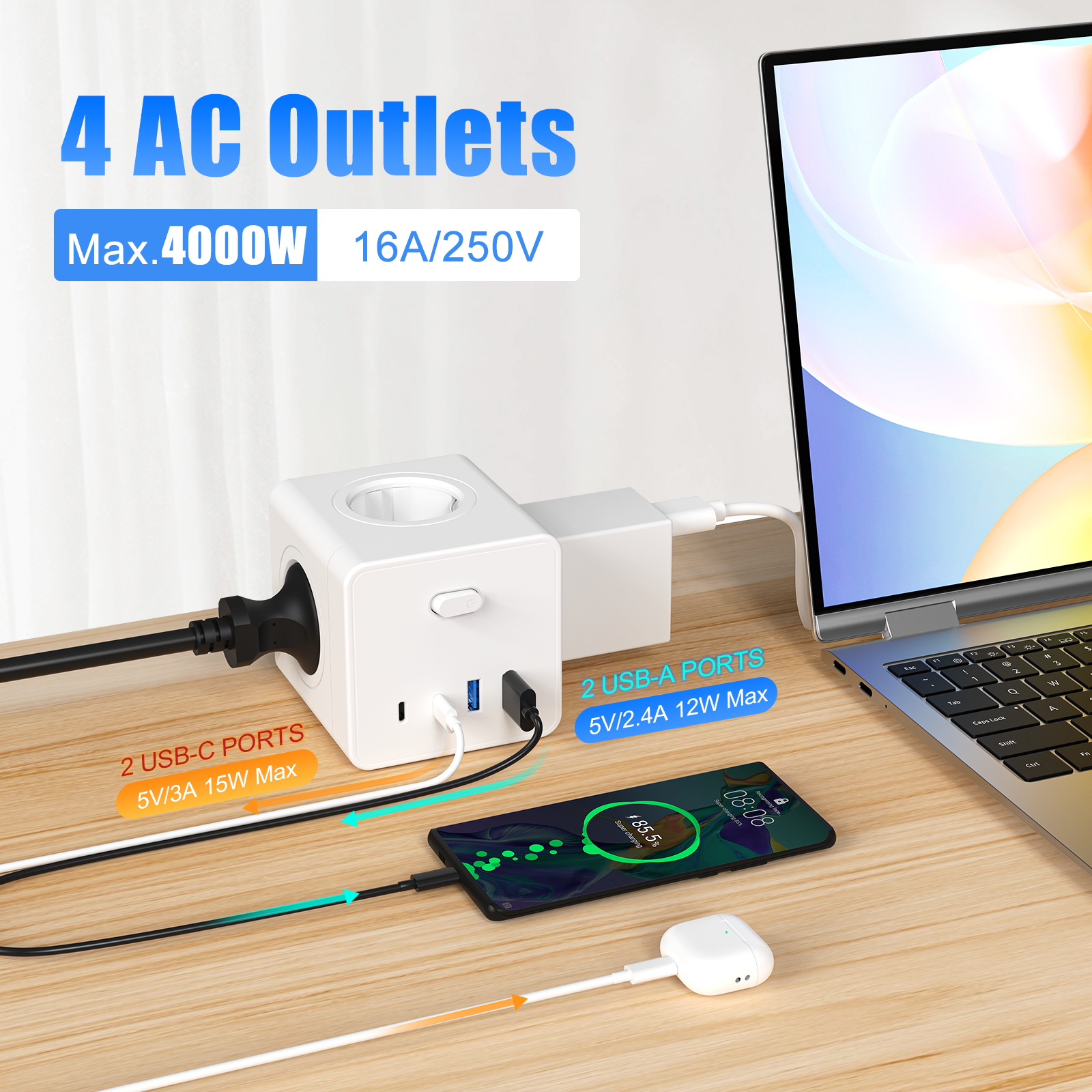 HITRENDS 8-in-1 Cube Socket, 3 – Power Strip Desk recenzja i cena